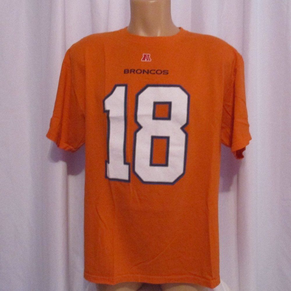 Denver Broncos #18 Peyton Manning NFL Apparel T-Shirt Orange Size XL